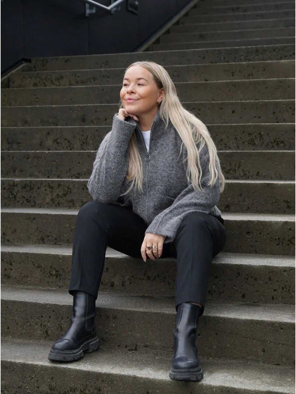 Sia knit zipper cardigan - medium grey melange - Image 5