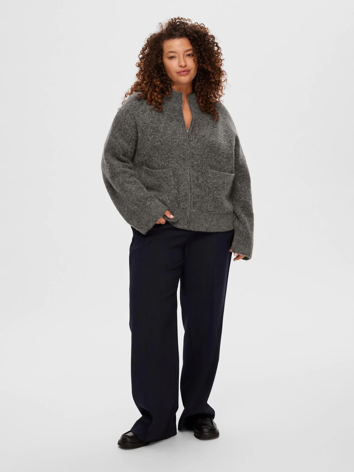 Sia knit zipper cardigan - medium grey melange - Image 8