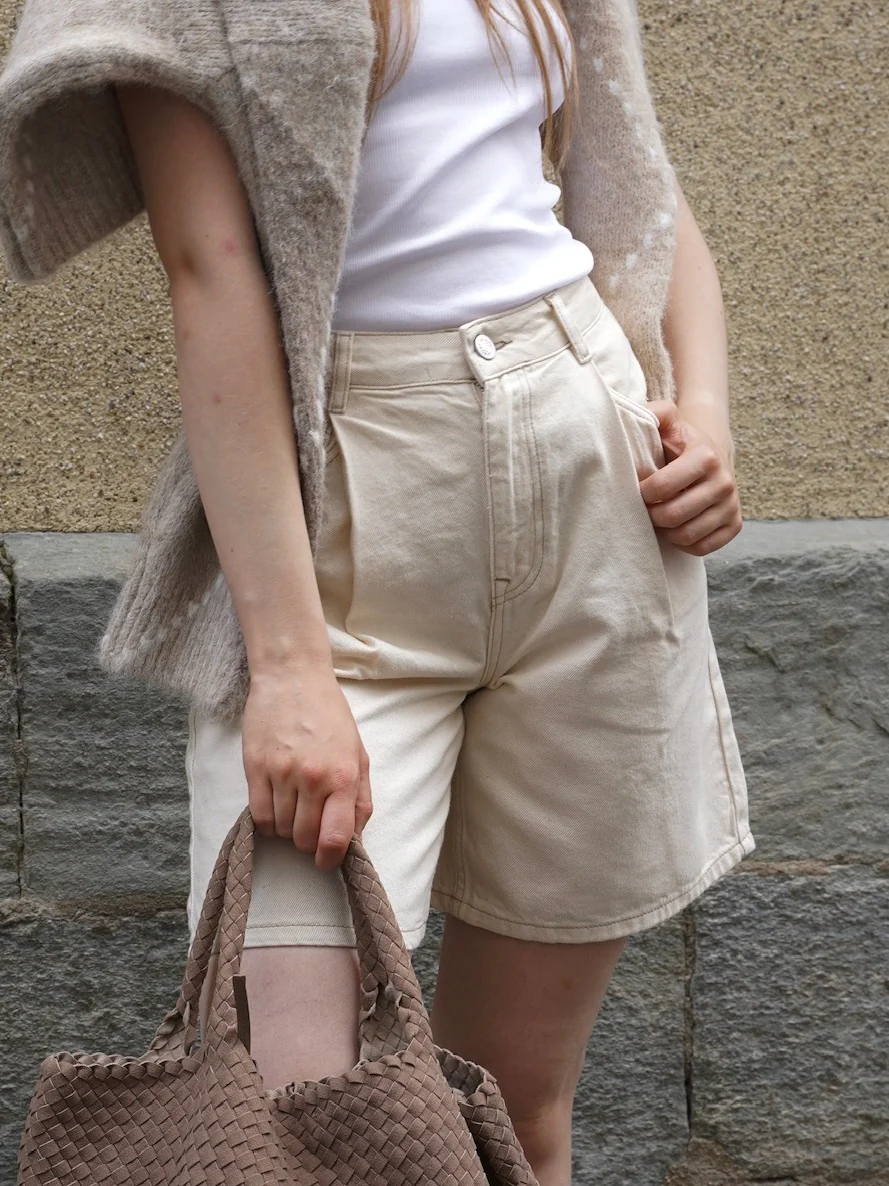 Wide merle denim shorts - egret