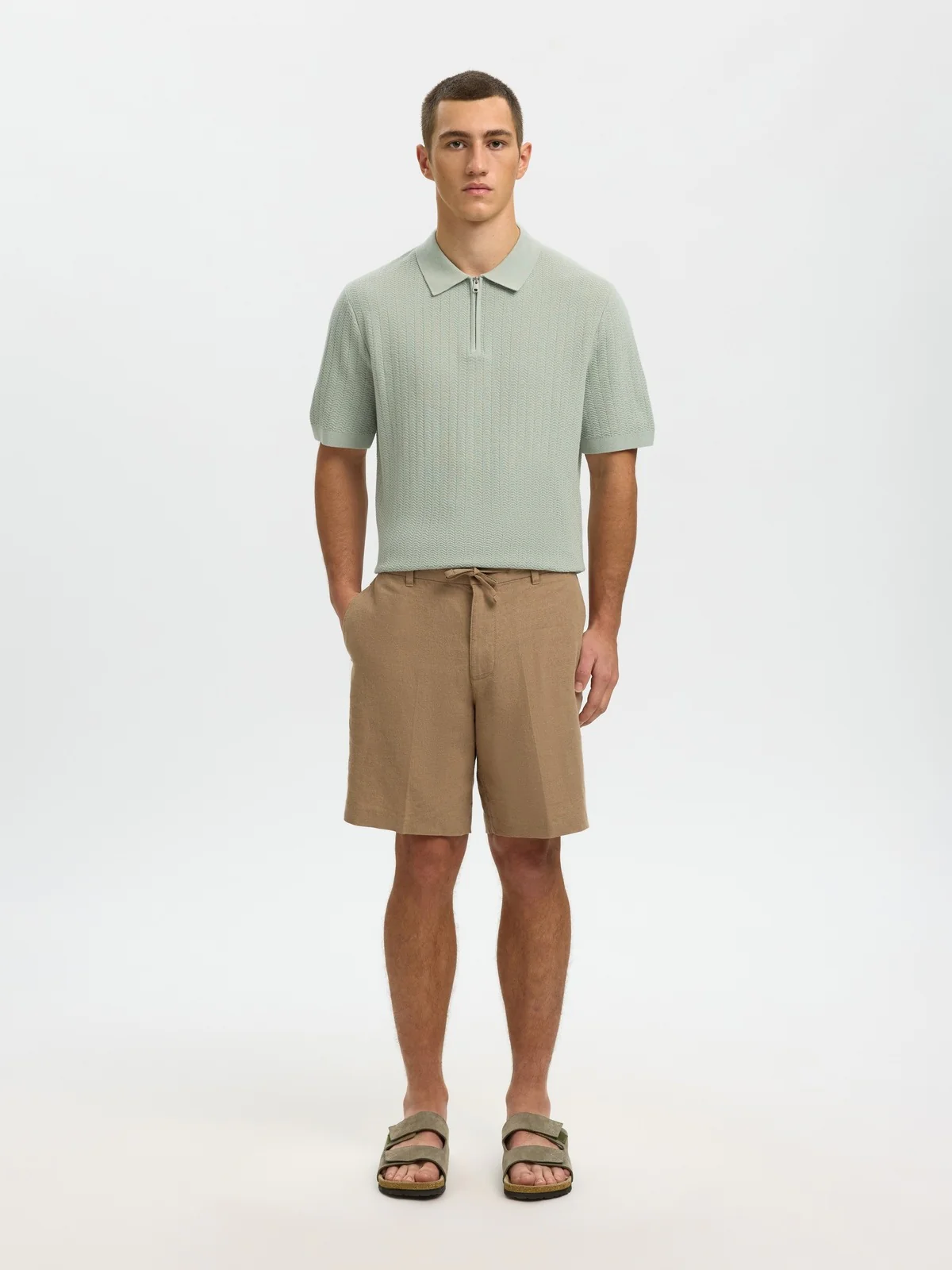 Crane knit structure polo t-skjorte - aqua gray - Image 2