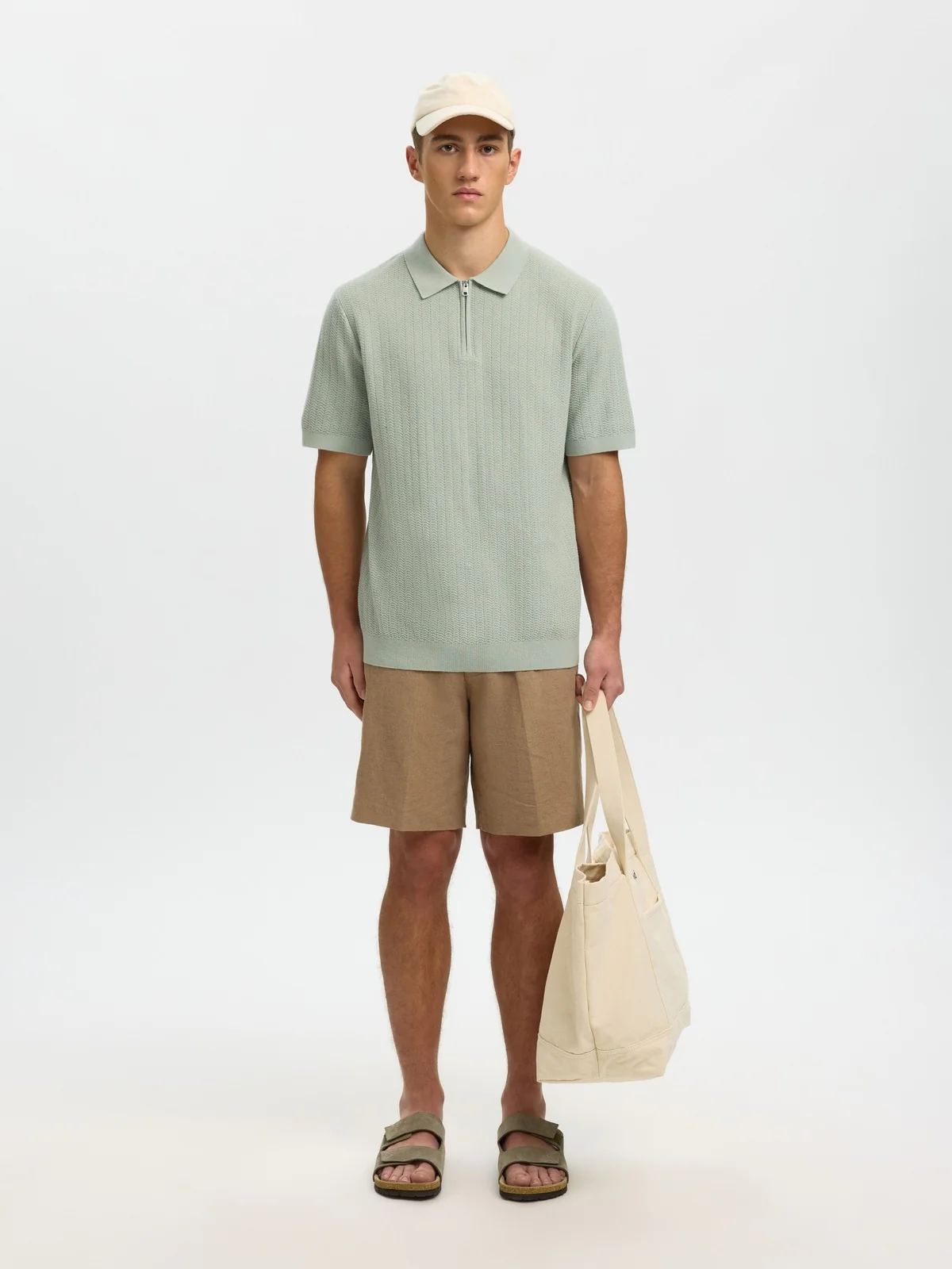 Crane knit structure polo t-skjorte - aqua gray - Image 5