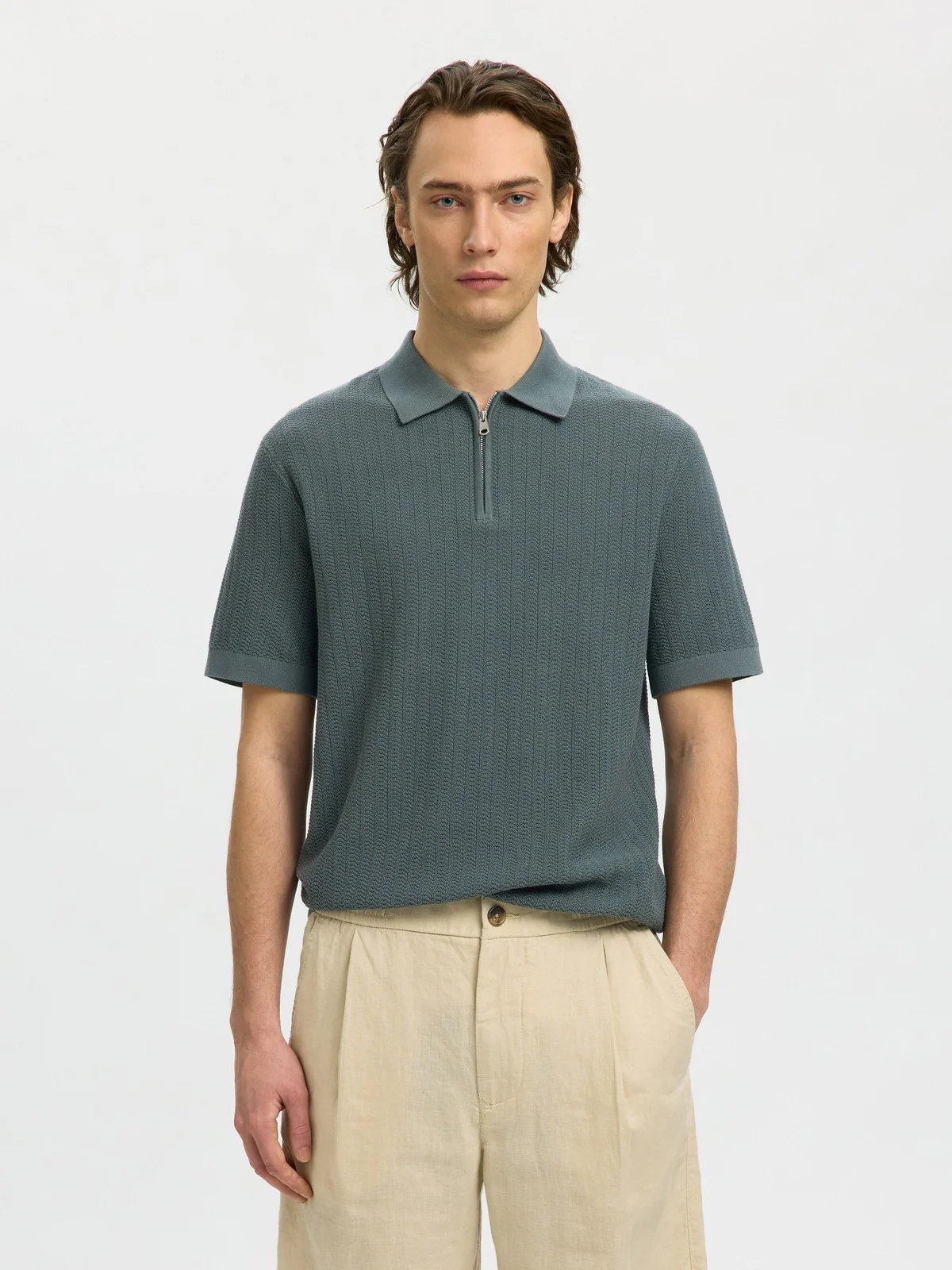 Crane knit structure polo t-skjorte - balsam green - Image 2