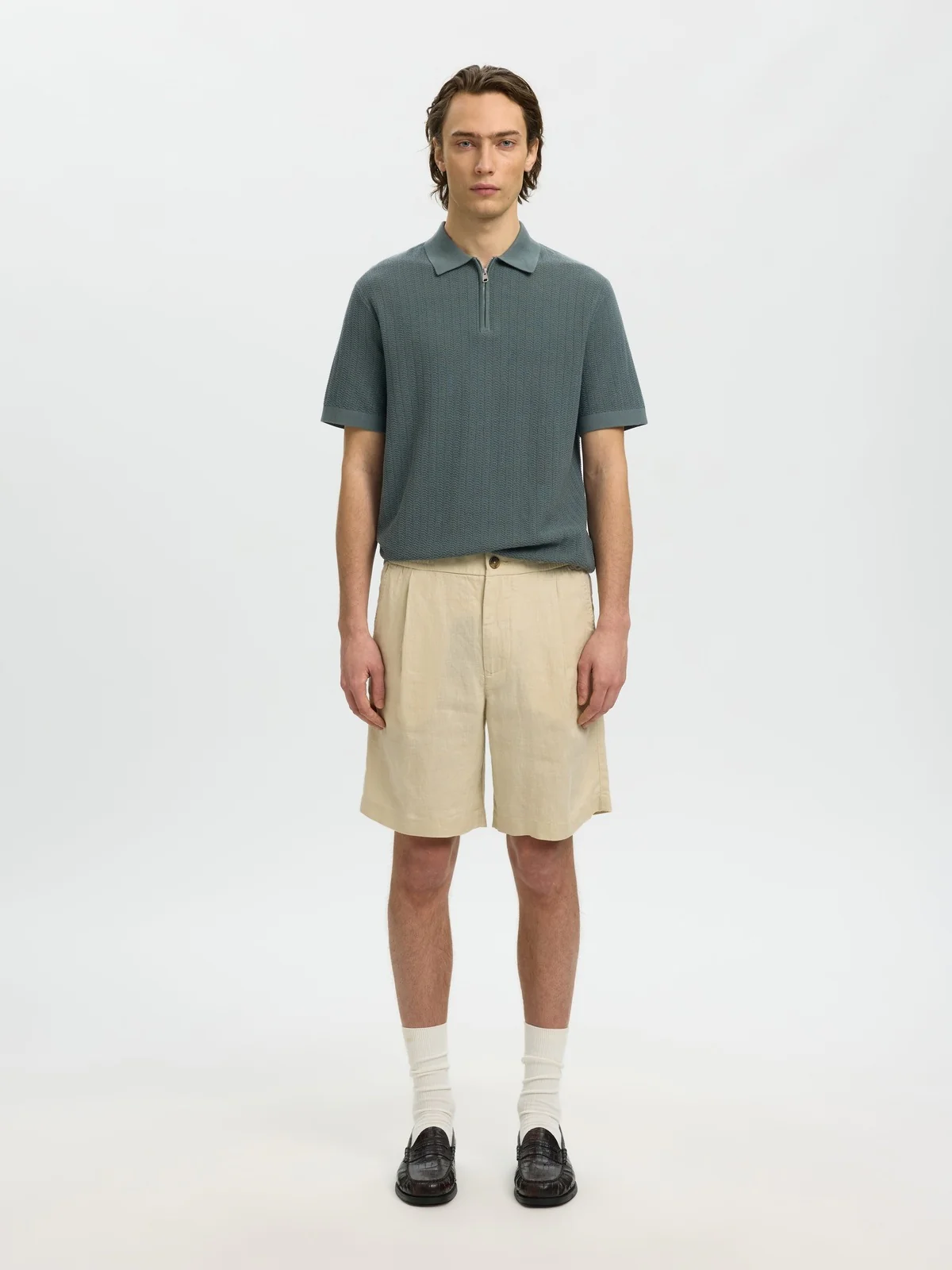 Crane knit structure polo t-skjorte - balsam green - Image 4