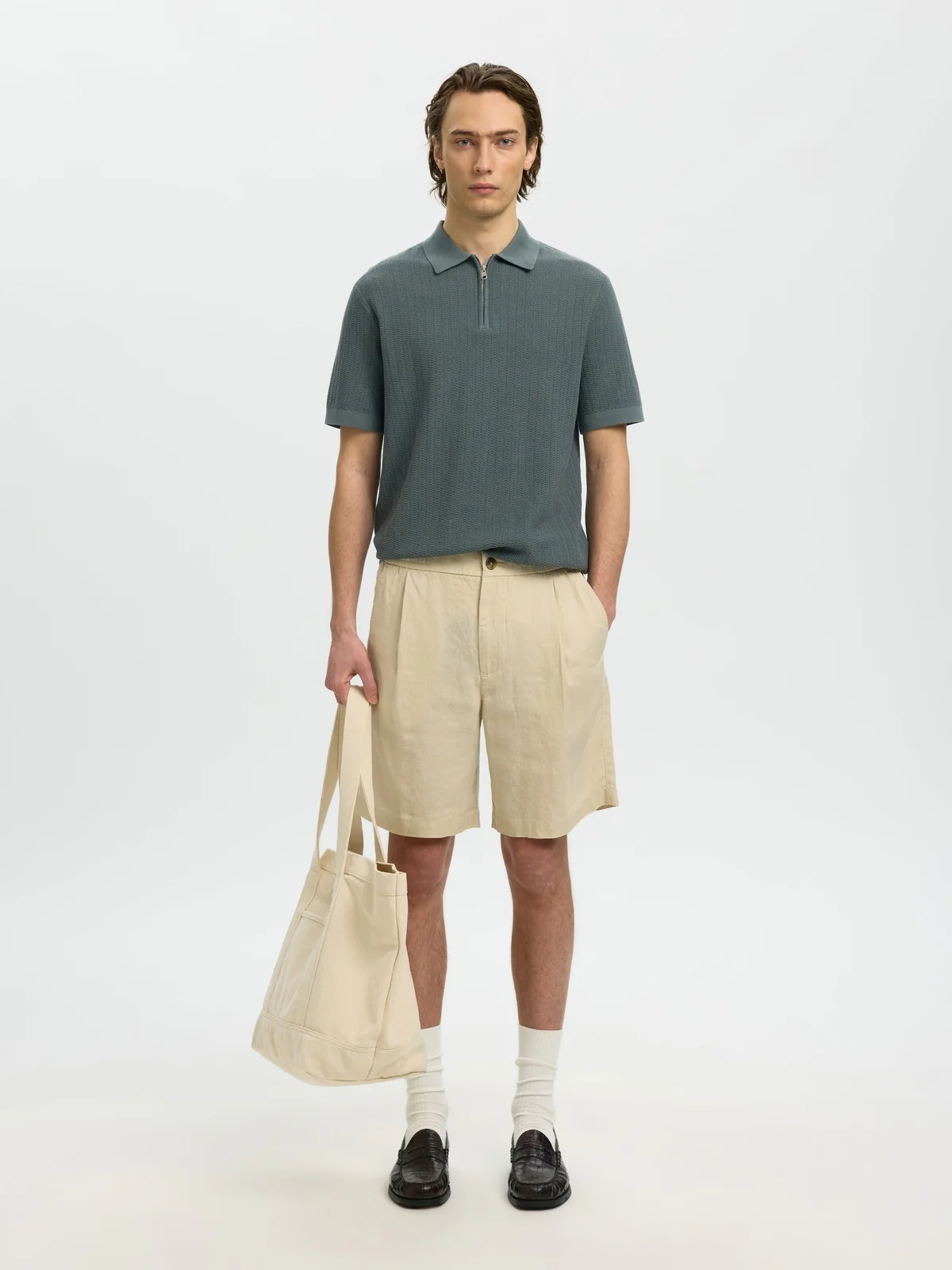 Crane knit structure polo t-skjorte - balsam green - Image 6