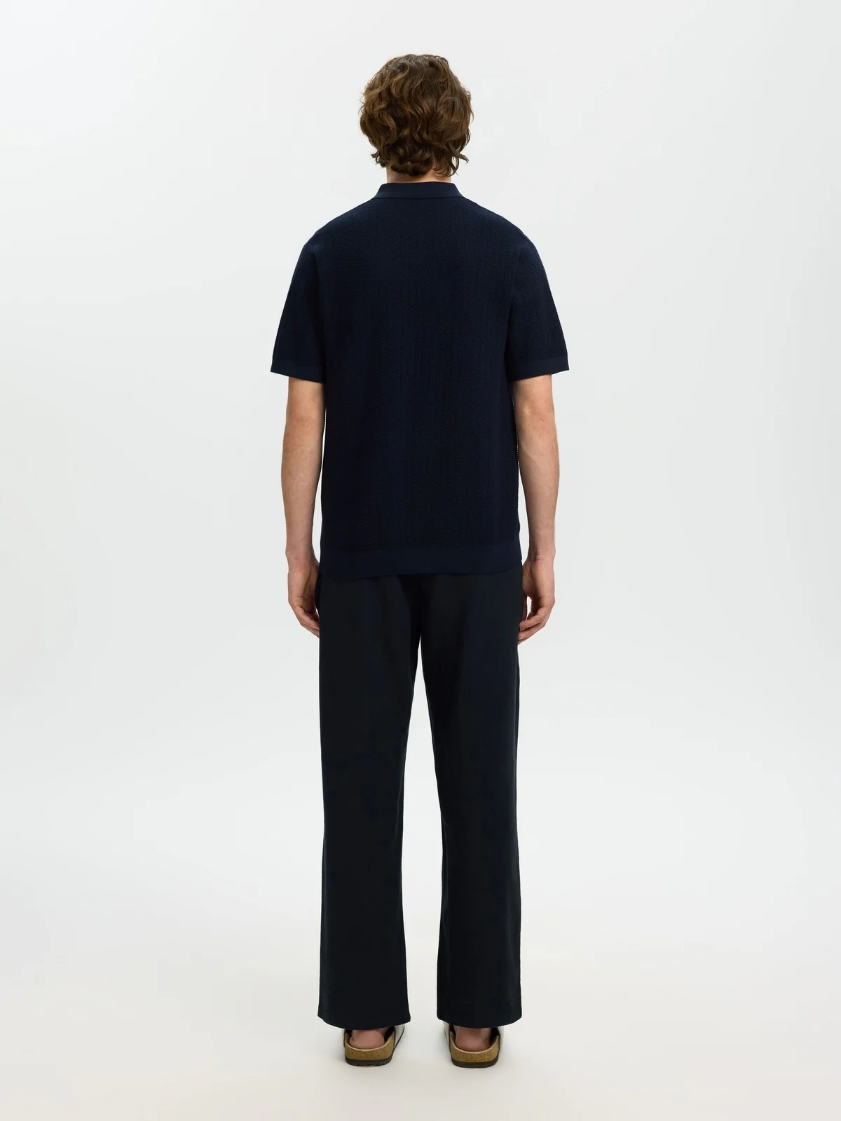 Crane knit structure polo t-skjorte - navy blazer - Image 3