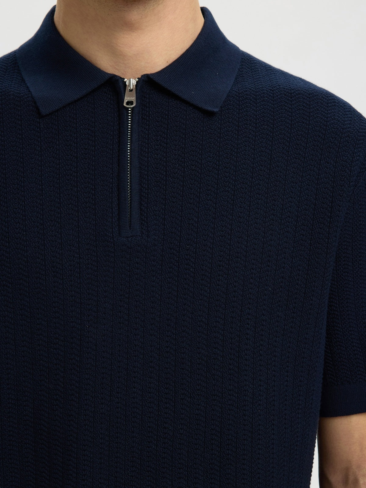Crane knit structure polo t-skjorte - navy blazer - Image 4