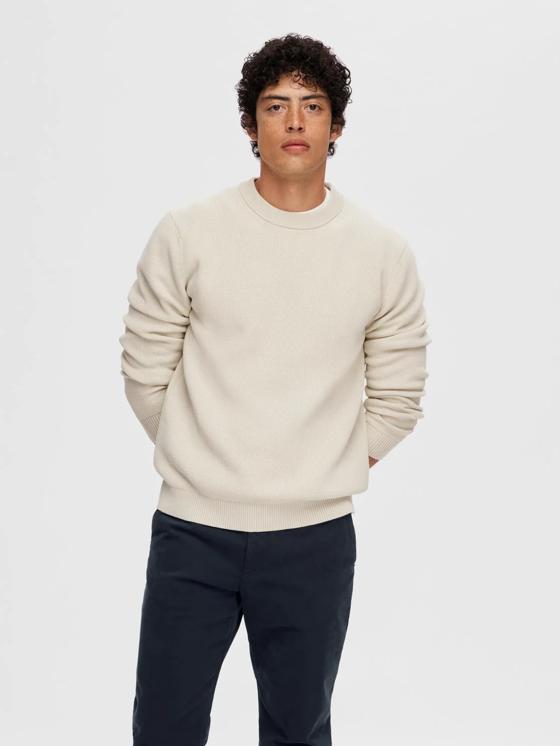 Dane knit structure crew neck - oatmeal