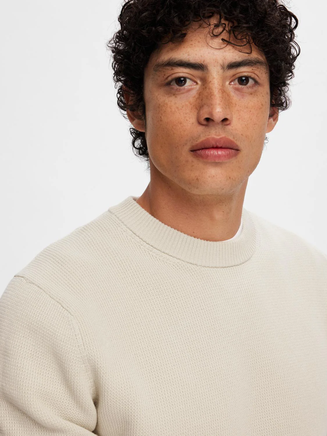 Dane knit structure crew neck - oatmeal - Image 5