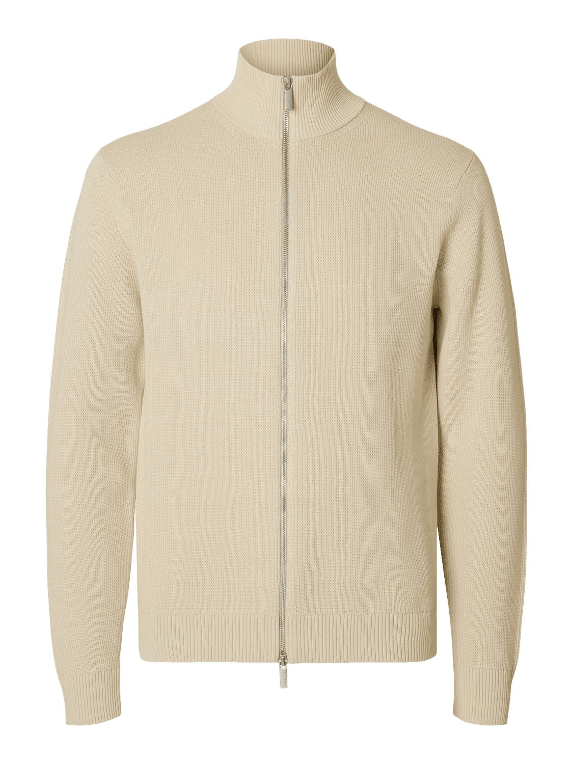 Dane knit structure full zip genser - oatmeal