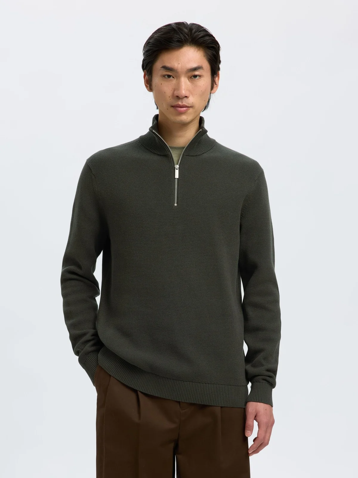 Dane knit structure half zip - deep forest - Image 2