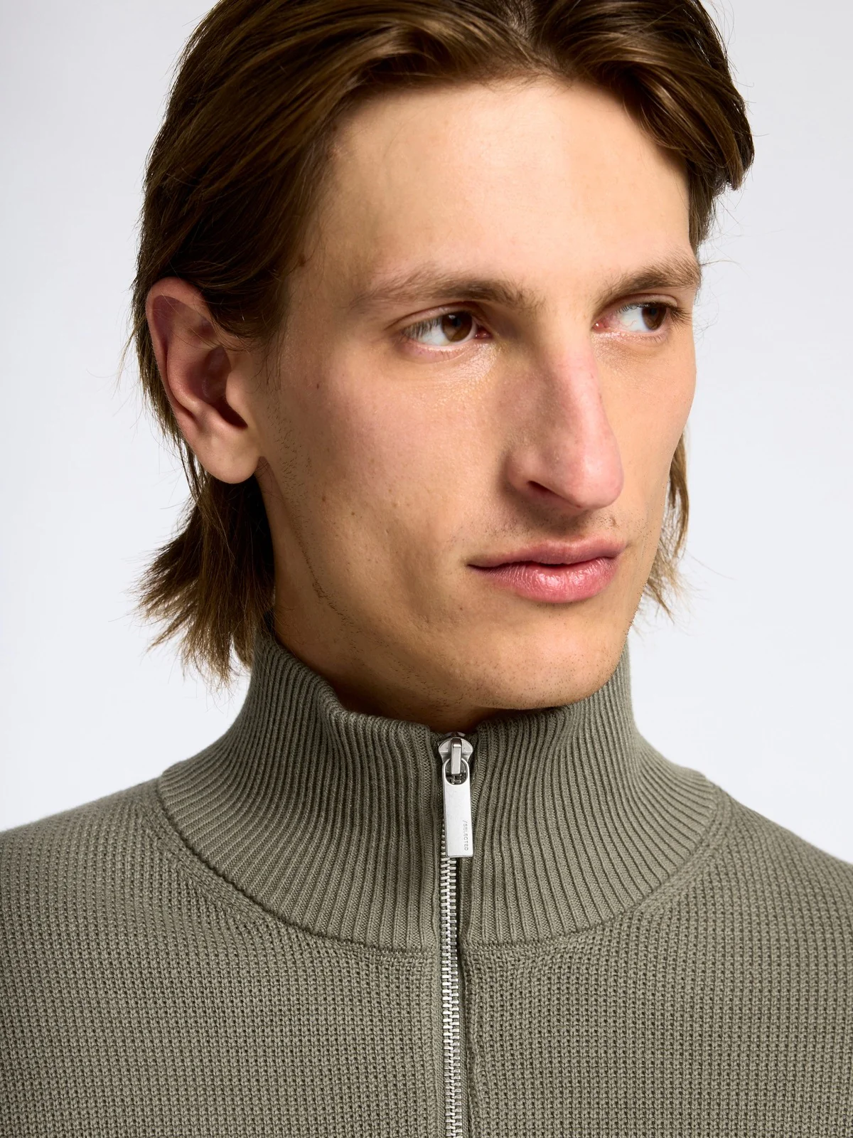 Dane knit structure half zip - vetiver - Image 2