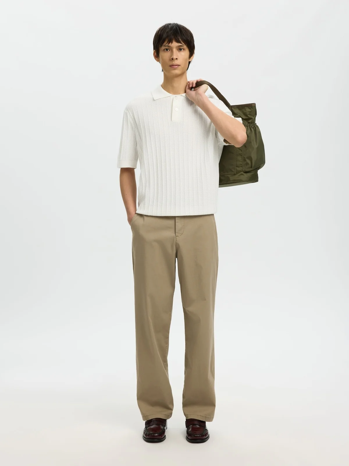 Dane knit structure polo t-skjorte - egret - Image 5