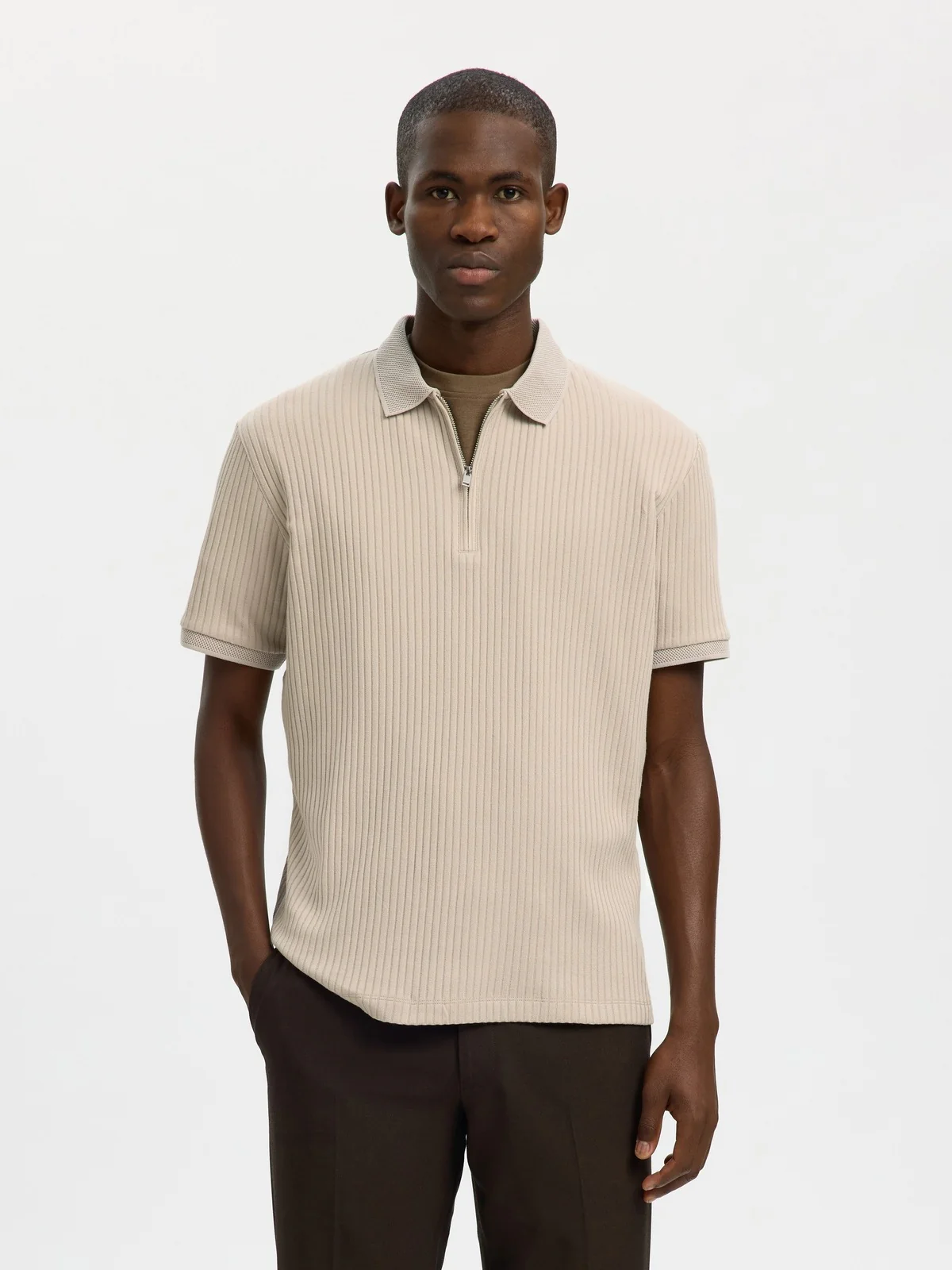 Fave structure polo t-skjorte - oatmeal - Image 2