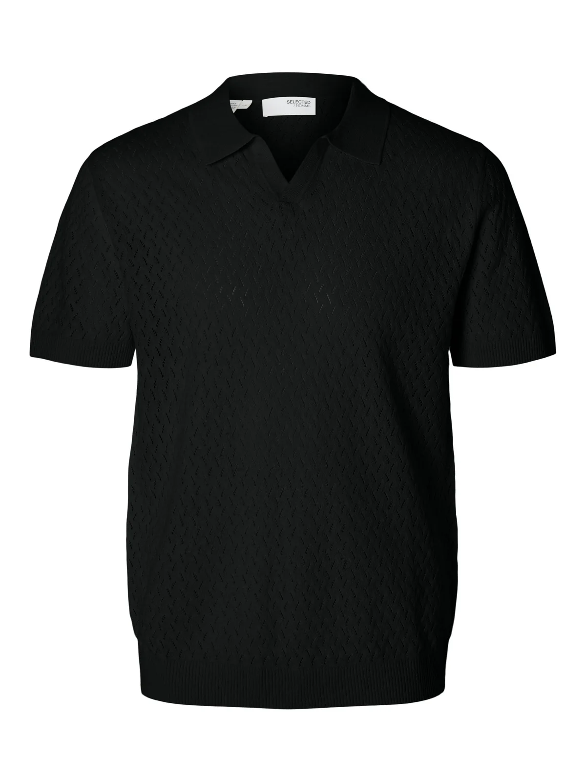 Lino knit crochet open polo skjorte - black