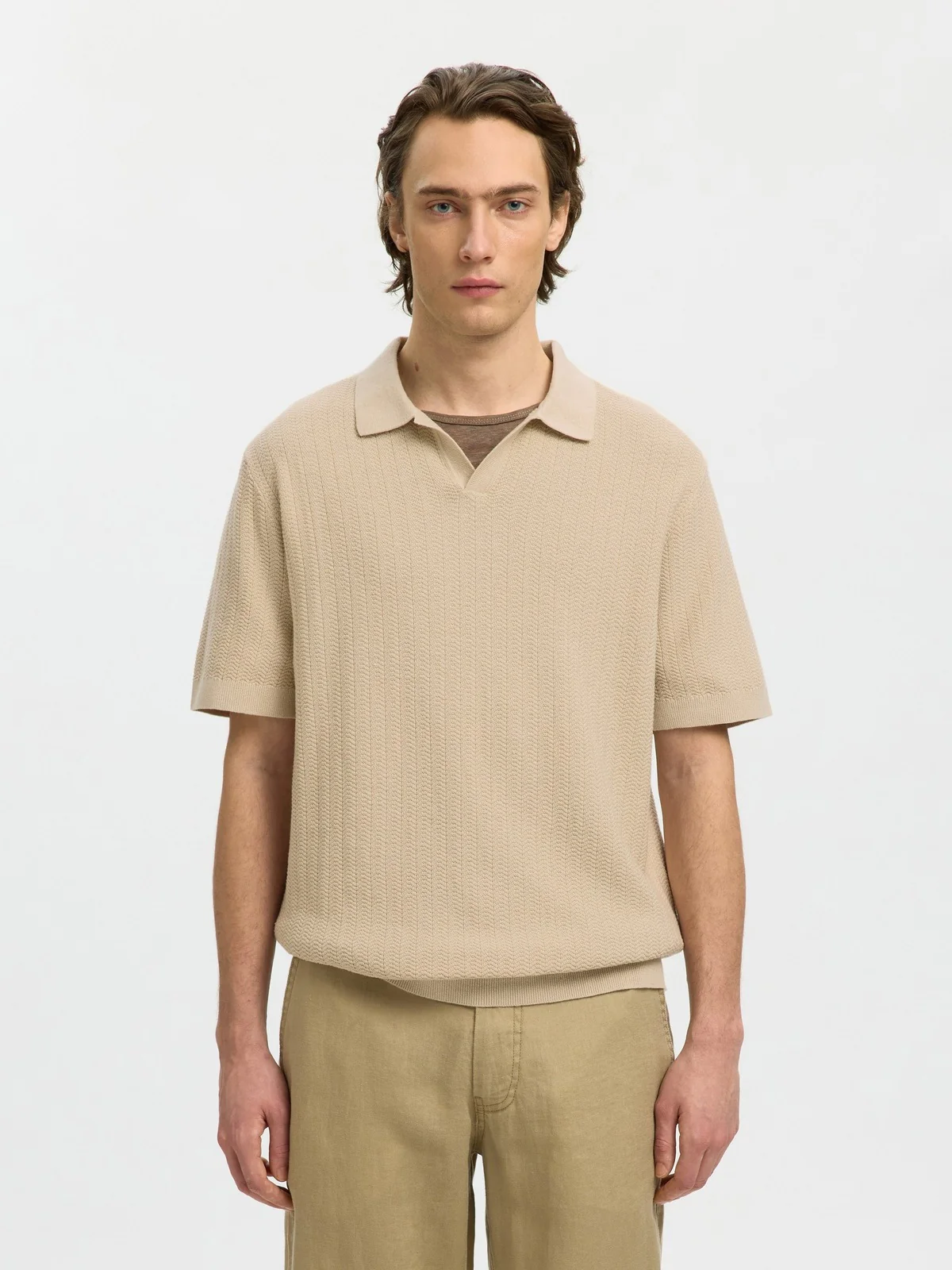 Mattis lin blend polo t-skjorte - oatmeal - Image 2