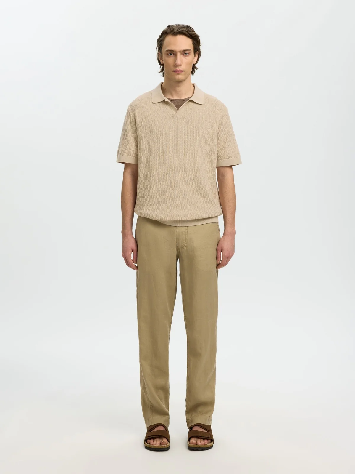 Mattis lin blend polo t-skjorte - oatmeal - Image 4