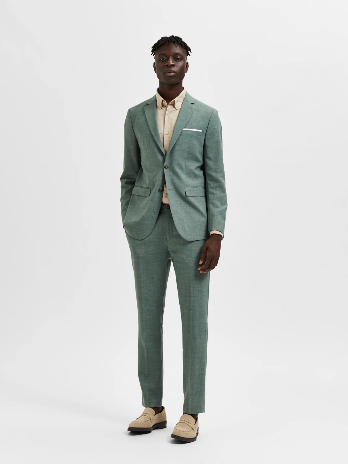 Oasis lin dressbukse - light green melange - Image 4