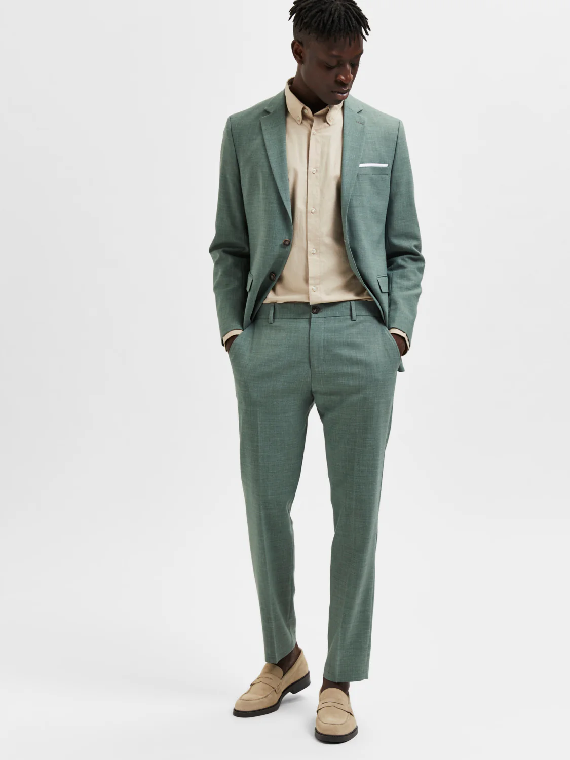 Oasis lin dressbukse - light green melange - Image 7