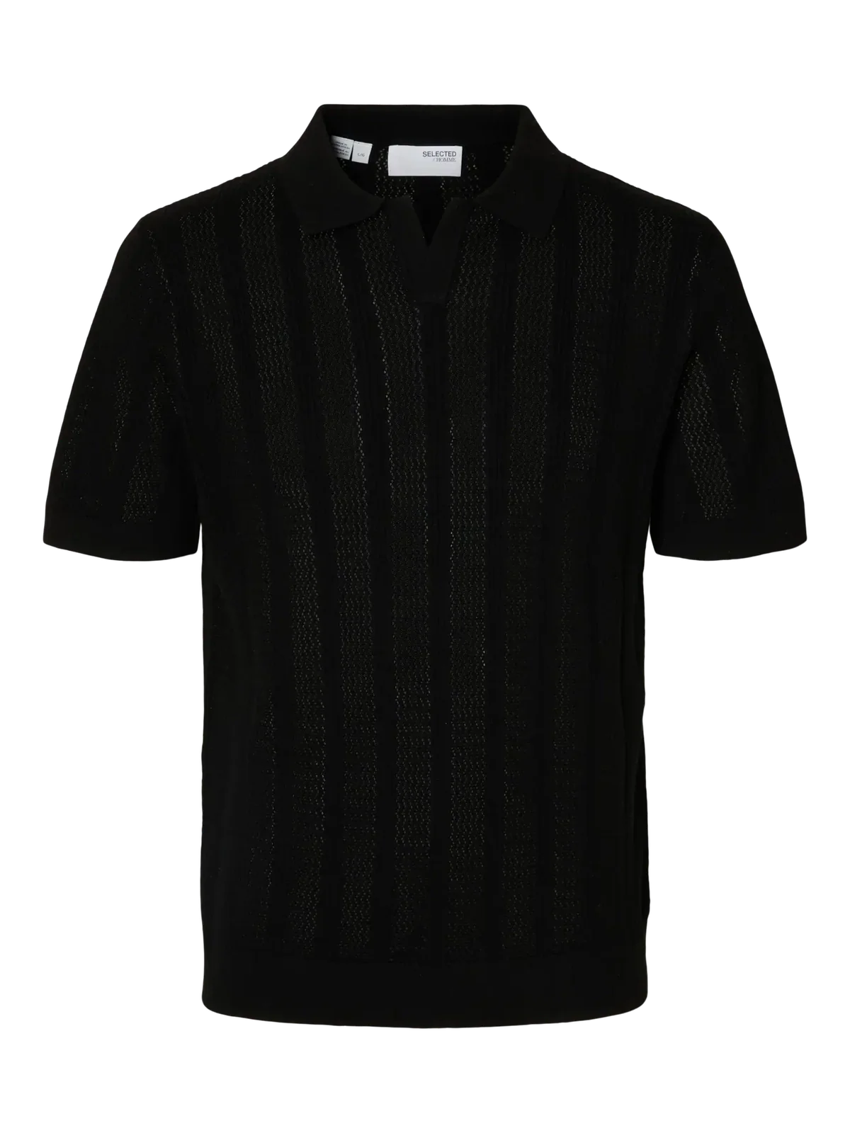 Wells knit crochet polo - black
