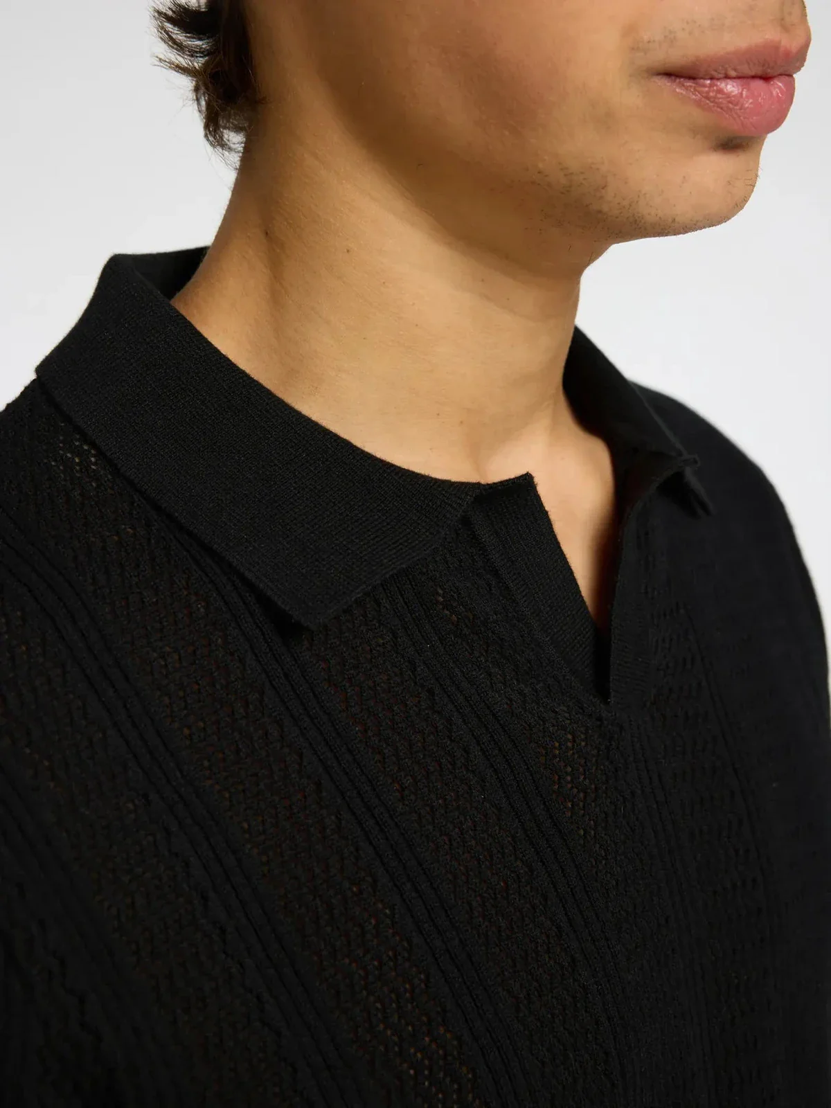 Wells knit crochet polo - black - Image 2