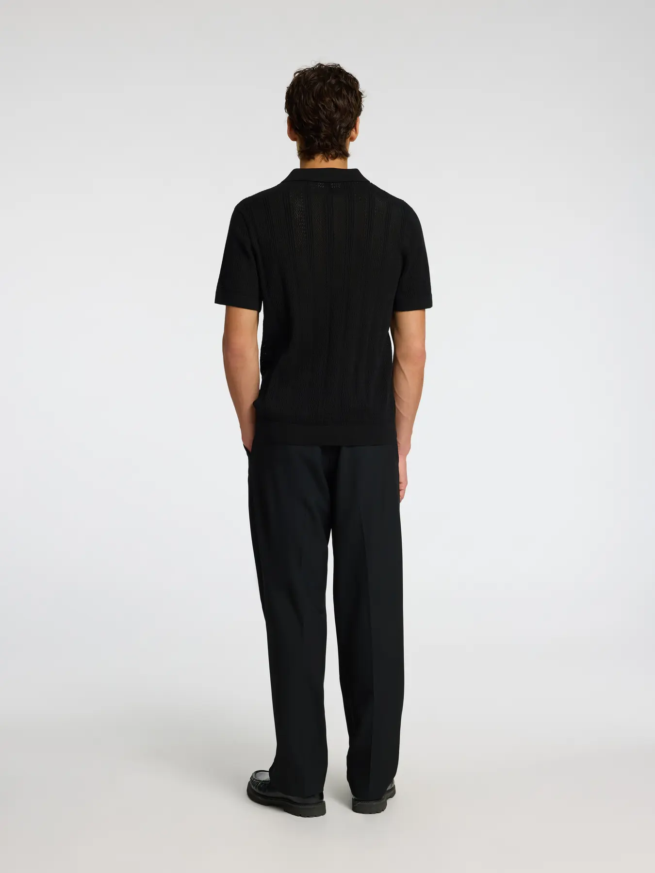 Wells knit crochet polo - black - Image 3