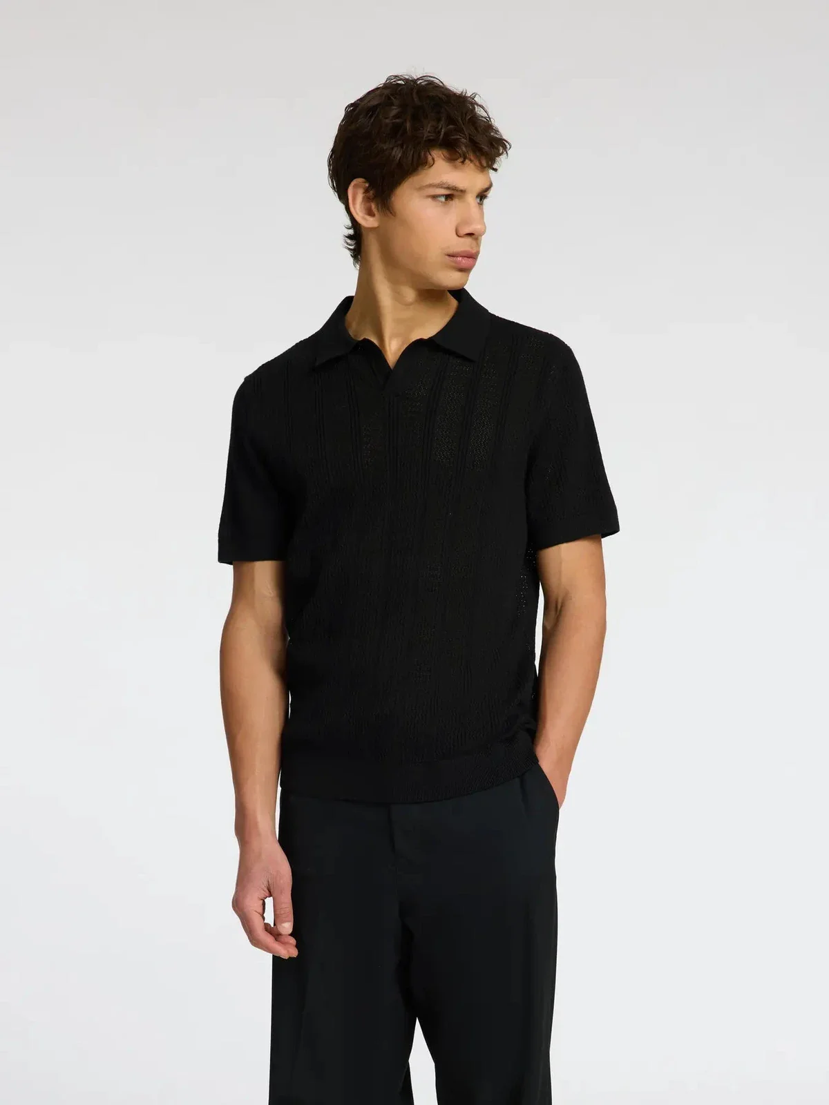 Wells knit crochet polo - black - Image 4