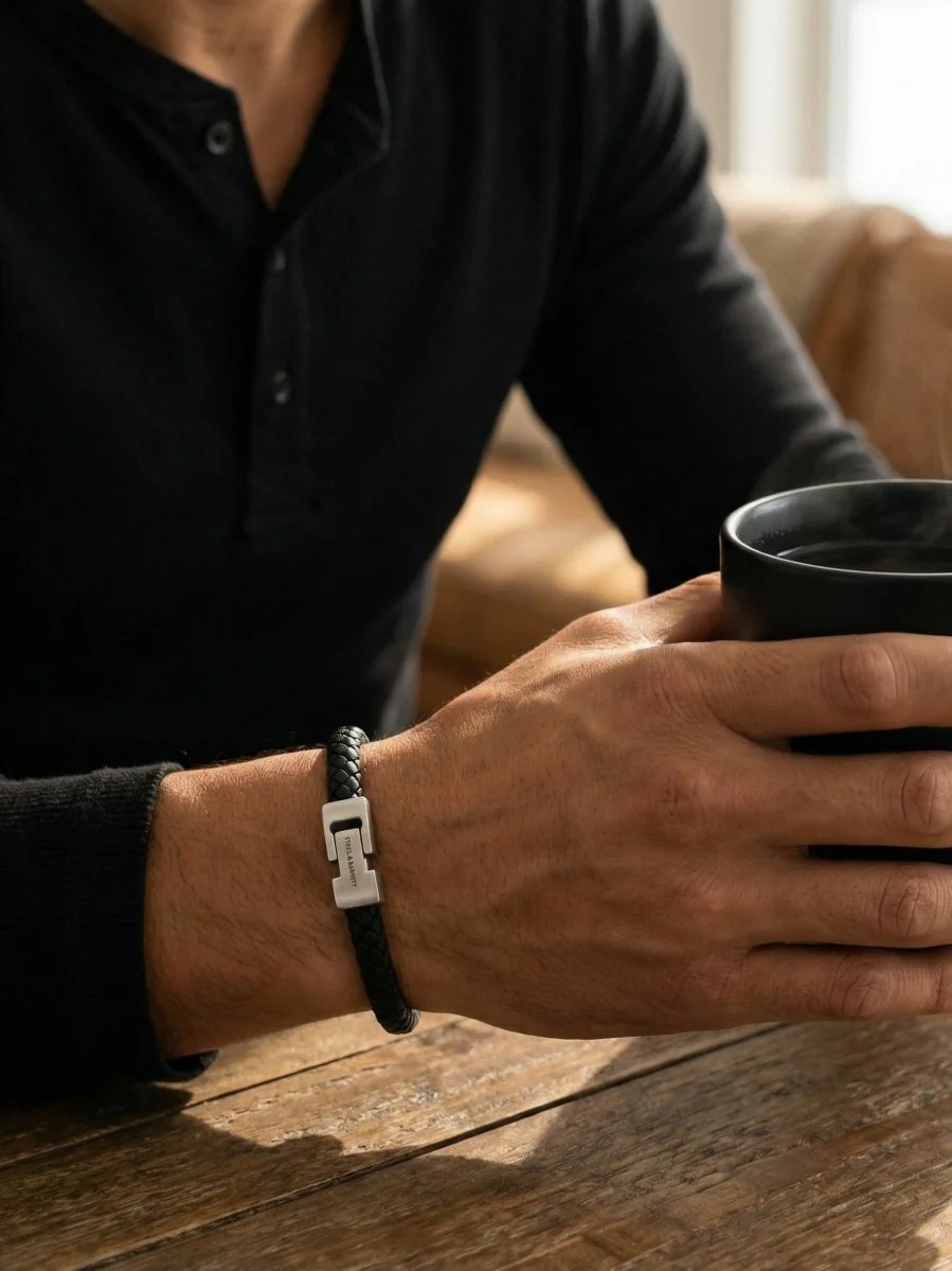 Leather bracelet archie - black - Image 2