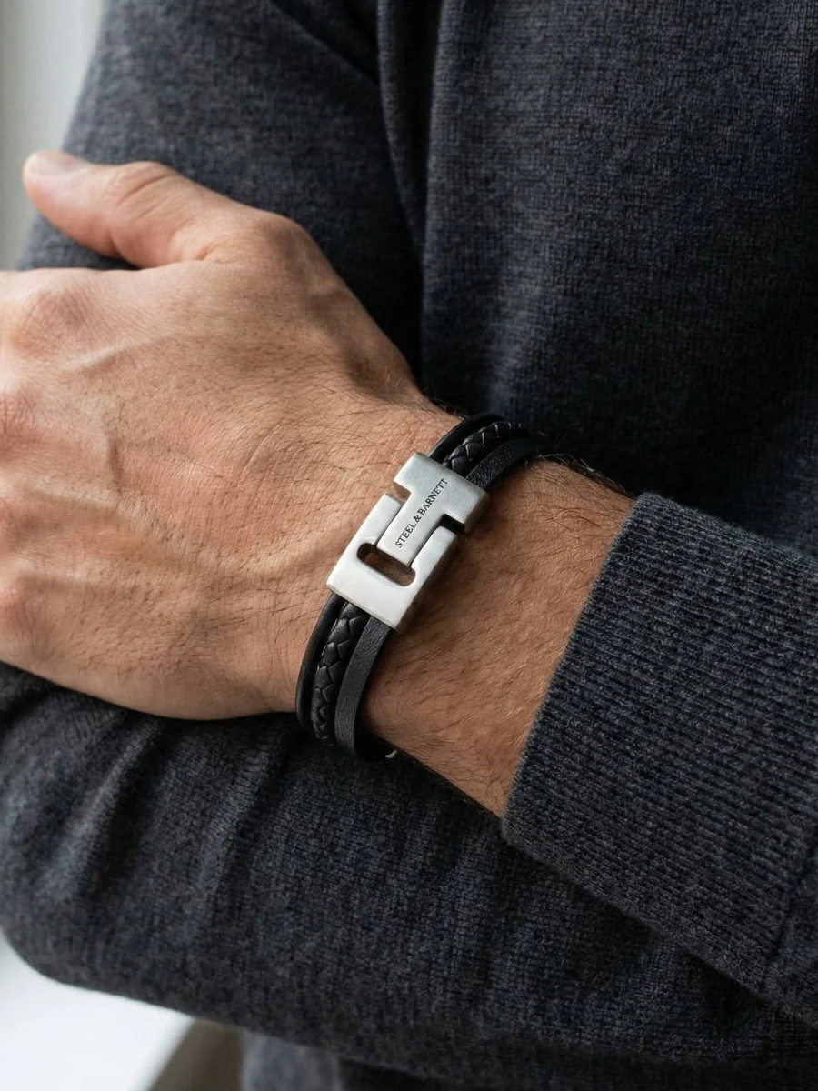 Leather bracelet casual cole - black