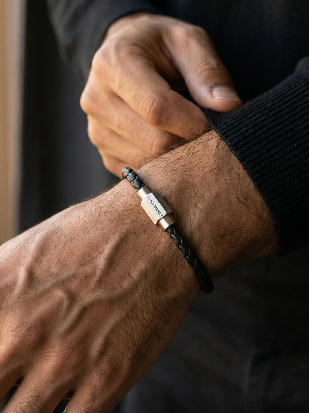 Leather bracelet luke landon - black/silver
