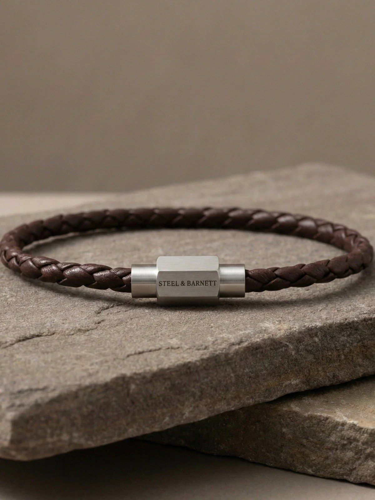 Leather bracelet luke landon - brown/ silver