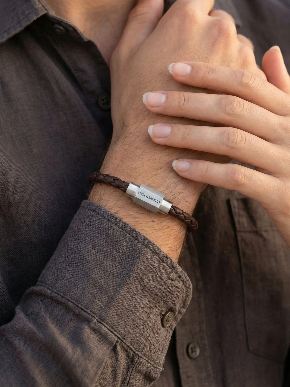Leather bracelet luke landon - brown/ silver - Image 3