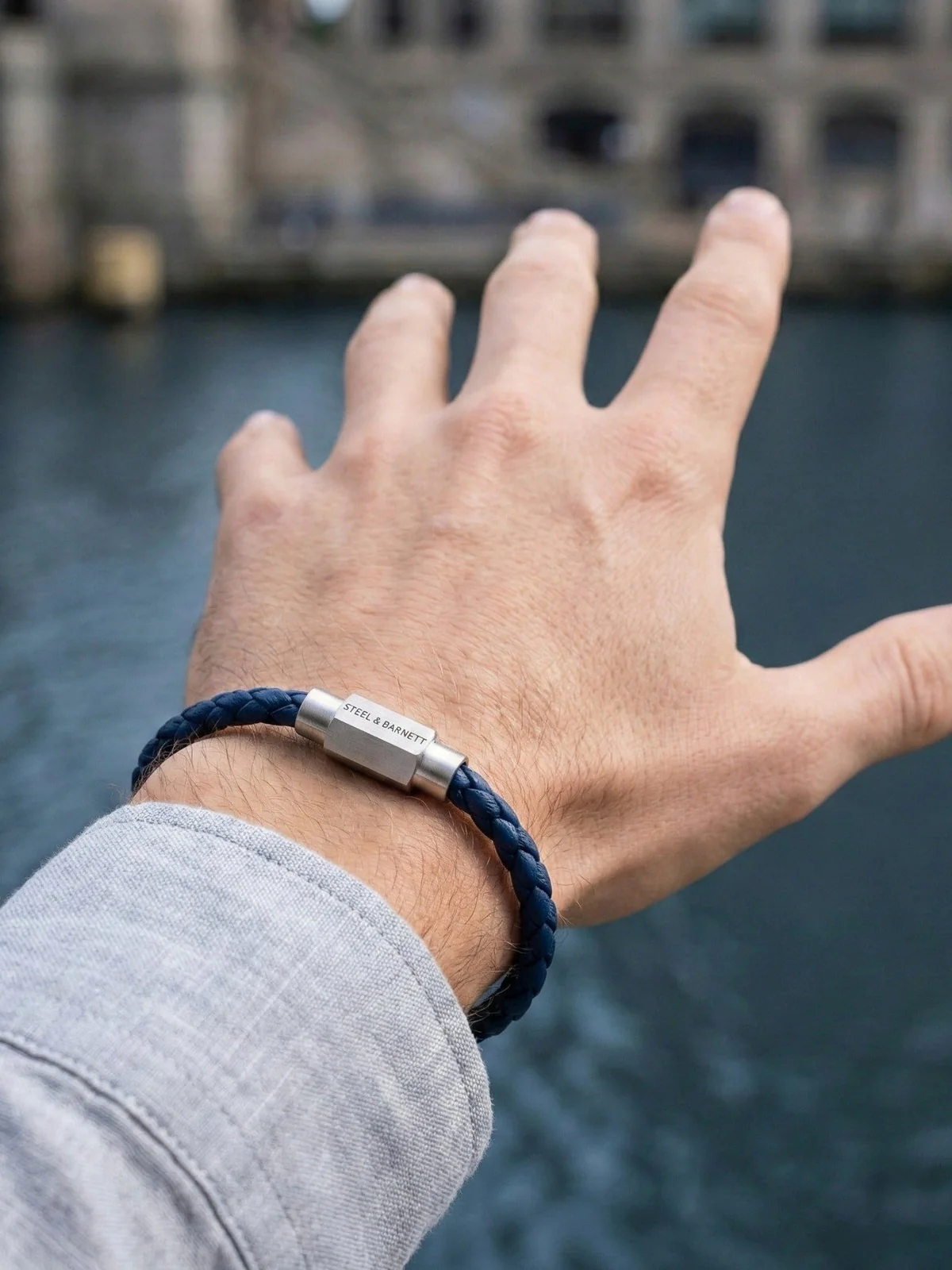 Leather bracelet luke landon - jeans blue - Image 2