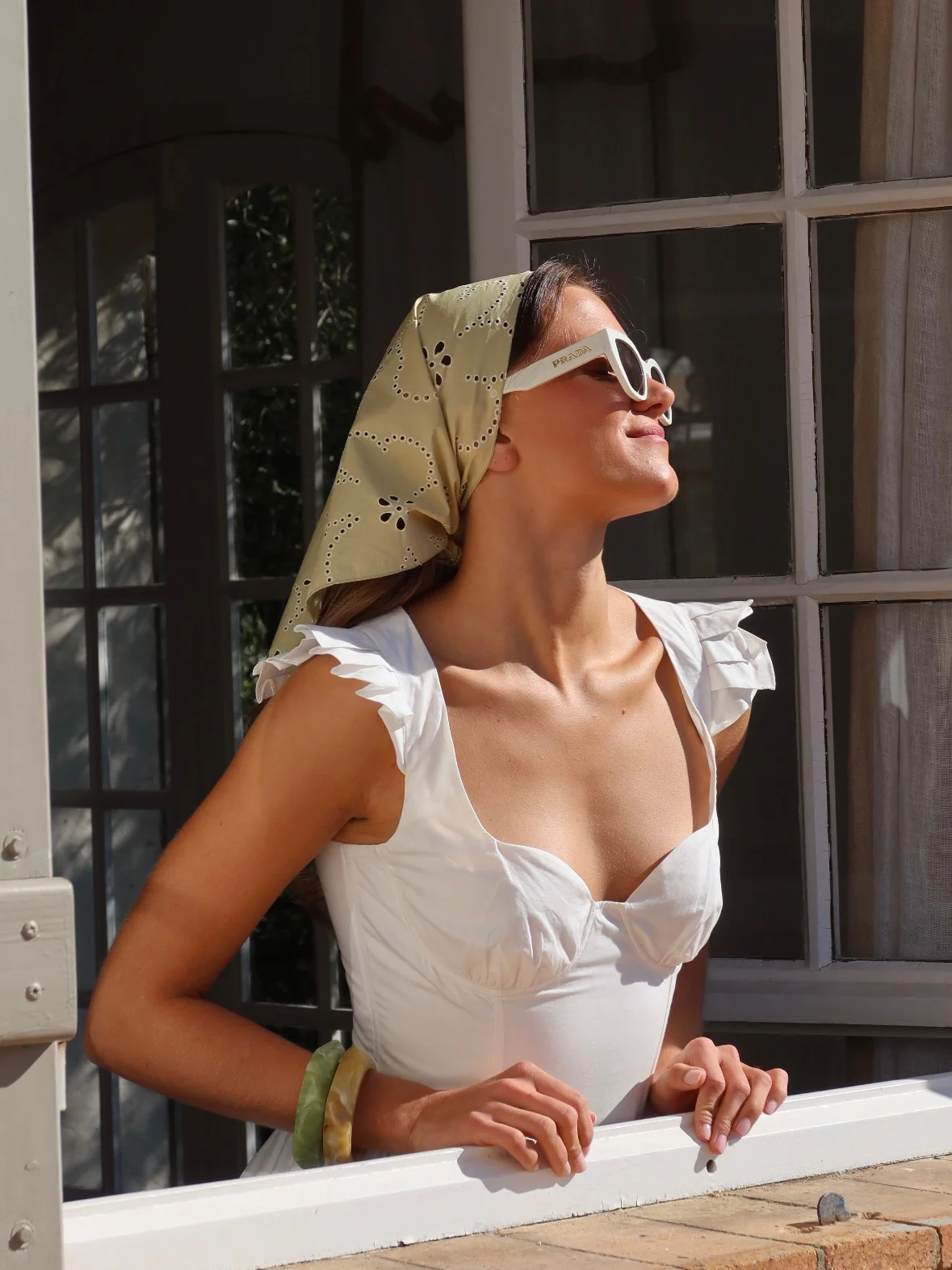 Floral broderie bandana scarf - pistachio - Image 2