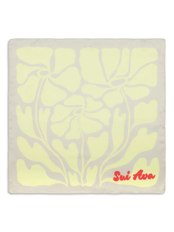 Soft floral skjerf - grey/butter yellow