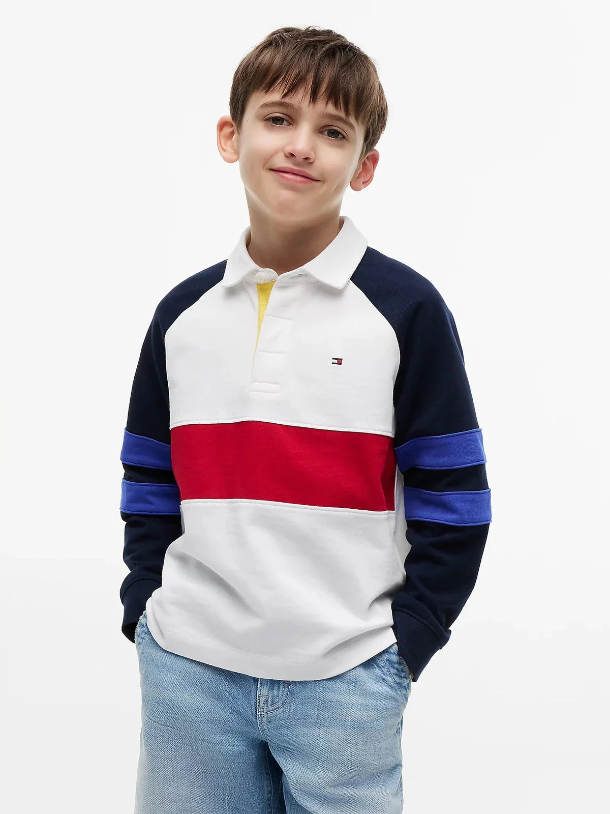COLOURBLOCK POLO SWEATSHIRT - WHITE