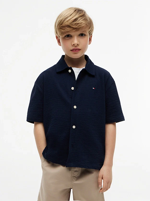 JERSEY SEERSUCKER SKJORTE - Dark Night Navy