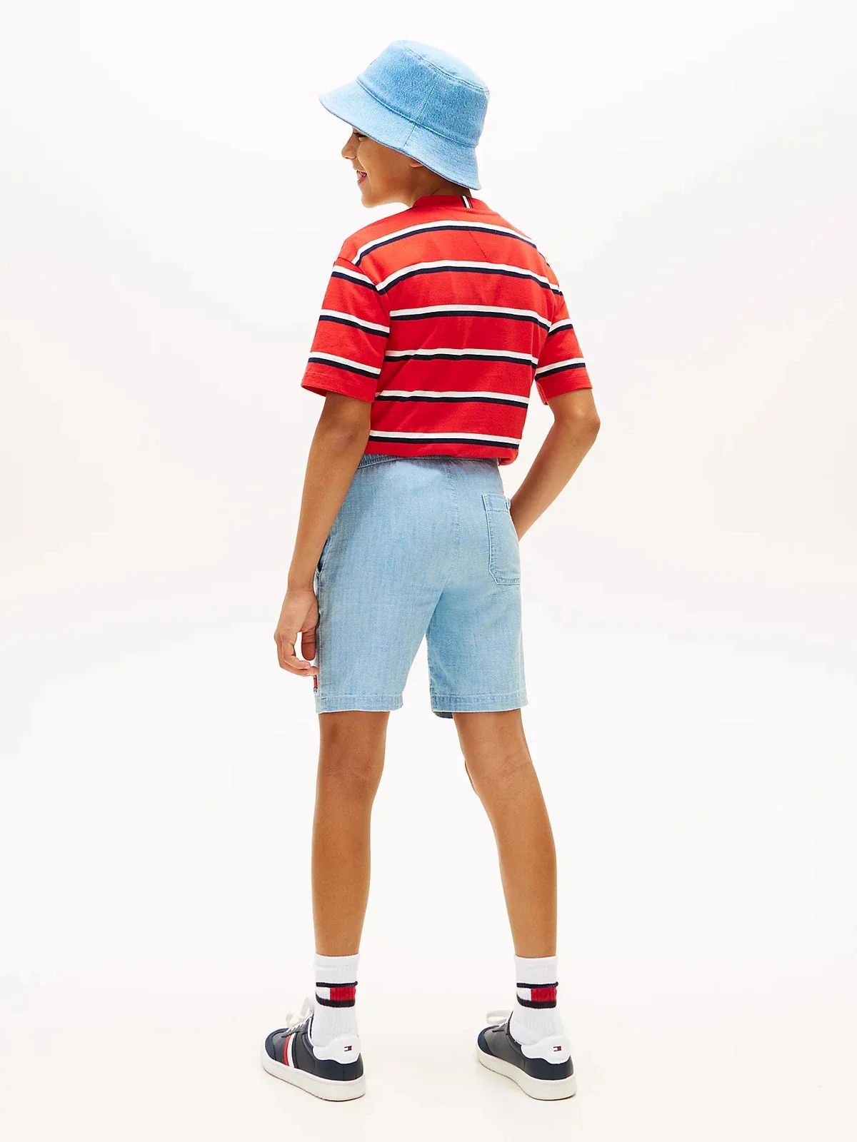 WAVY FLAG HERRINGBONE SHORT - Denim Medium - Image 2