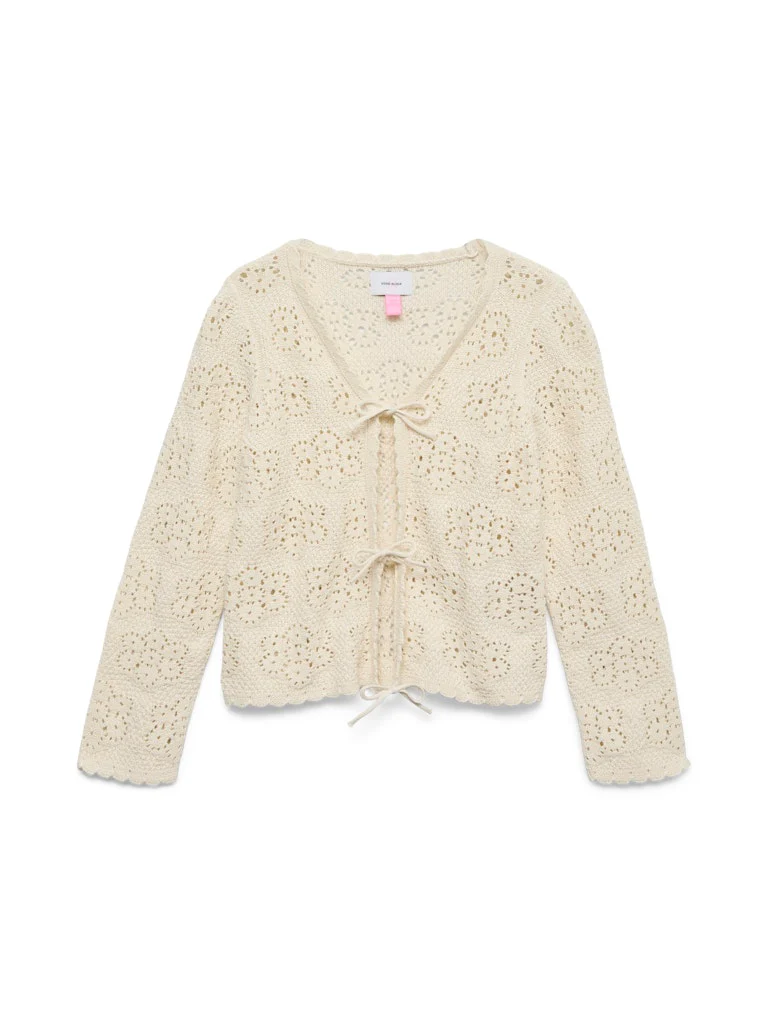 AVA V NECK TIE STRING CARDIGAN - Birch - Image 2