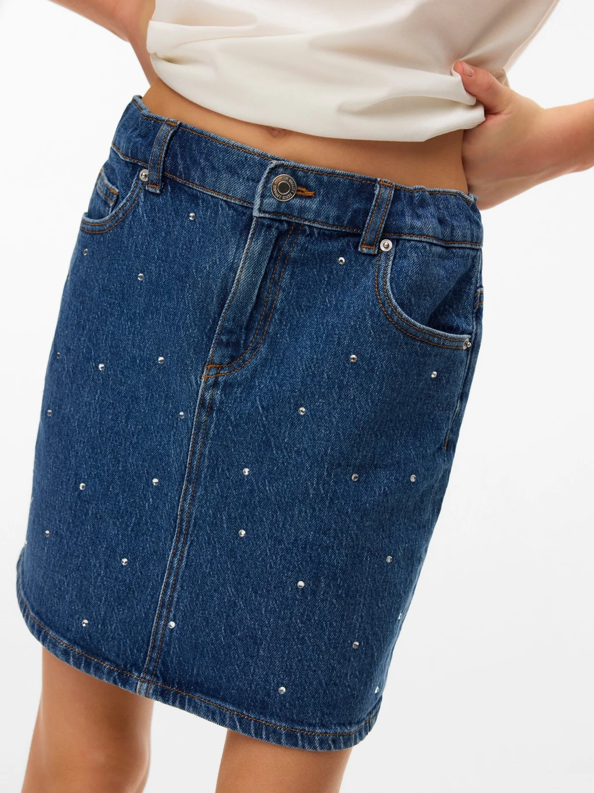 TESSA BLING SKJØRT - Medium Blue Denim
